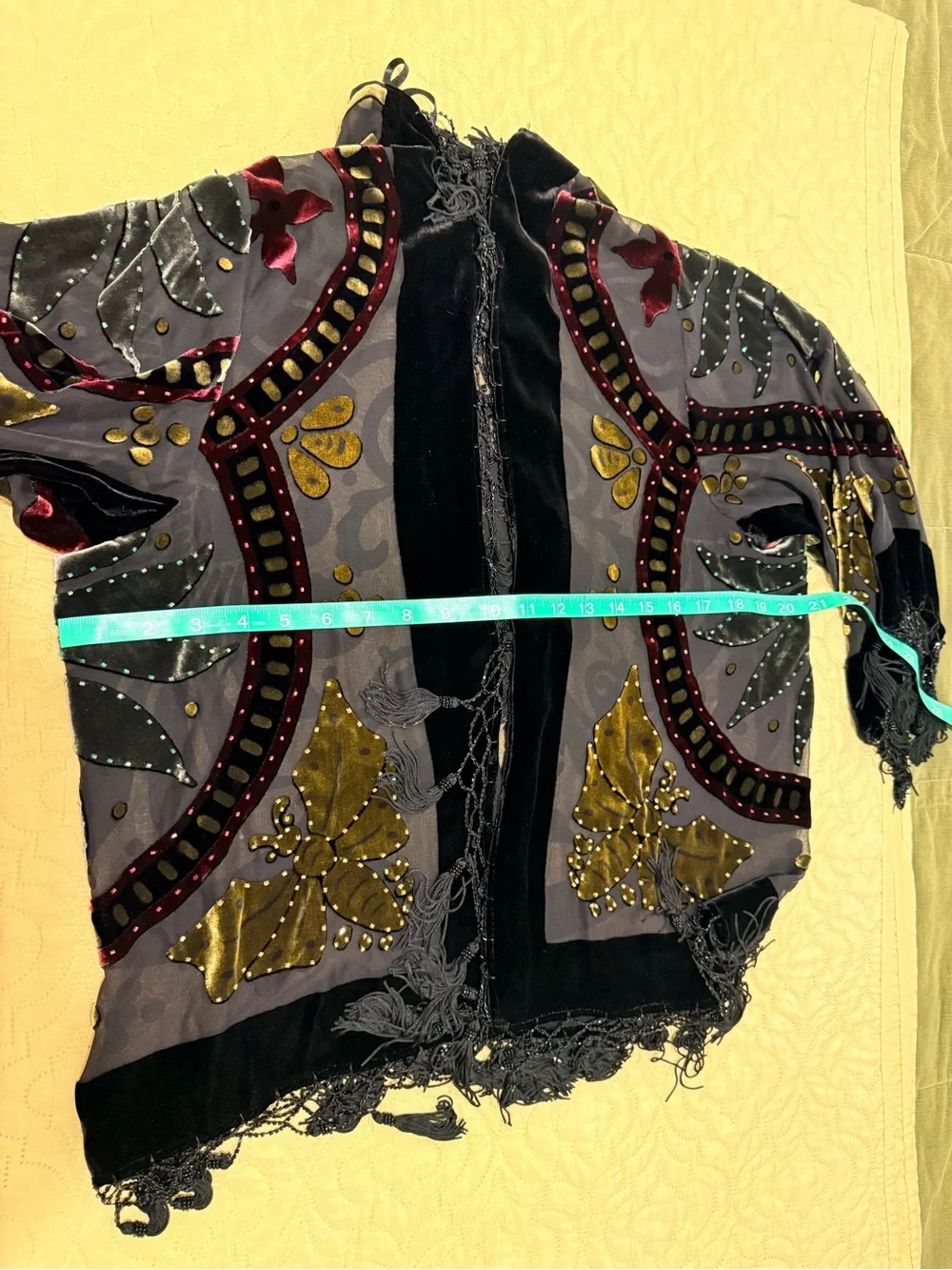 Boho Velvet Fringe Open-Front Jacket Cape in Black